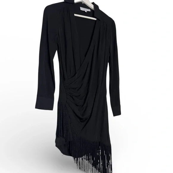 L'Academie Revolve Fringe Mini Dress Black Wrap - Picture 4 of 8